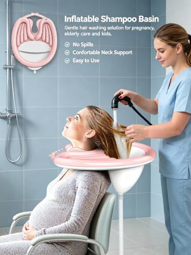 Inflatable Shampoo Basin with Drain Hose, Foldable
Reclining Design, 230g Lightweight, Adjustable Neck Opening, Complete Accessories Set, Elderly & Pregnant Use(Pink) Finishing Touch Body Hair And Beauty Supplies