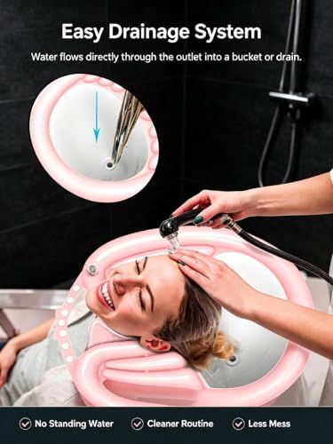 Inflatable Shampoo Basin with Drain Hose, Foldable
Reclining Design, 230g Lightweight, Adjustable Neck Opening, Complete Accessories Set, Elderly & Pregnant Use(Pink) Finishing Touch Body Hair And Beauty Supplies