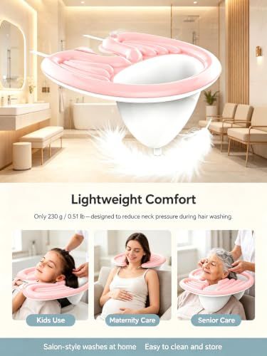 Inflatable Shampoo Basin with Drain Hose, Foldable
Reclining Design, 230g Lightweight, Adjustable Neck Opening, Complete Accessories Set, Elderly & Pregnant Use(Pink) Finishing Touch Body Hair And Beauty Supplies