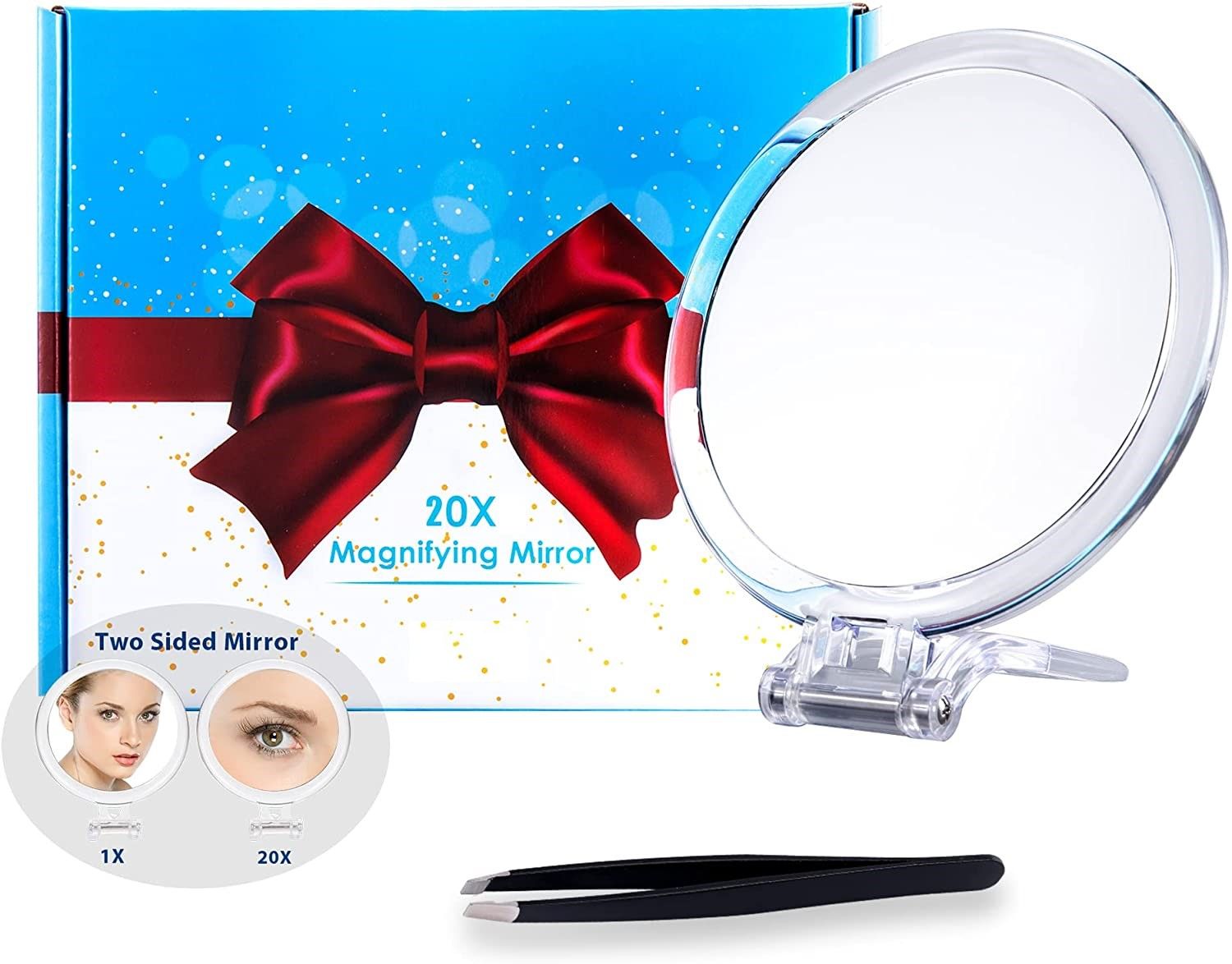 20X Magnifying Hand Mirror Two Sided Use for Makeup Application, Tweezing, and Blackhead/Blemish Removal (15 cm) Finishing Touch Body Hair And Beauty Supplies