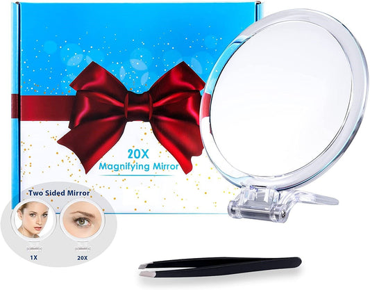 20X Magnifying Hand Mirror Two Sided Use for Makeup Application, Tweezing, and Blackhead/Blemish Removal (15 cm) Finishing Touch Body Hair And Beauty Supplies