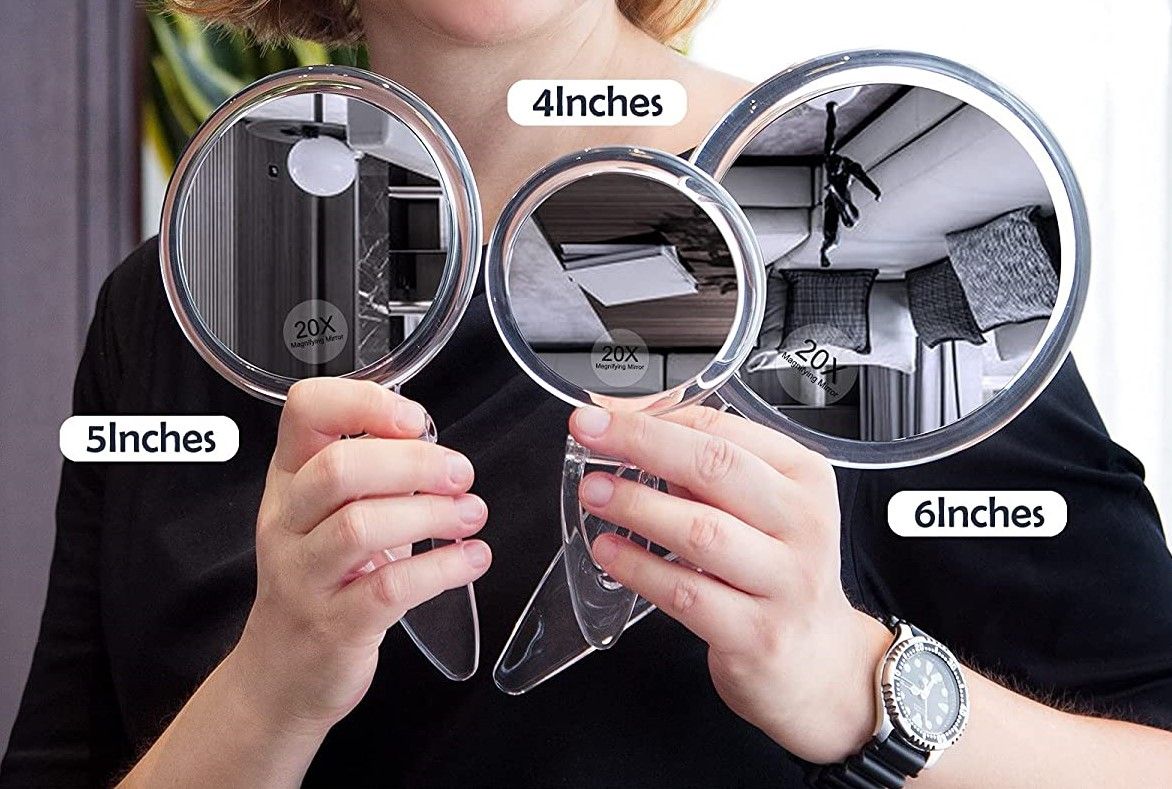 20X Magnifying Hand Mirror Two Sided Use for Makeup Application, Tweezing, and Blackhead/Blemish Removal (15 cm) Finishing Touch Body Hair And Beauty Supplies