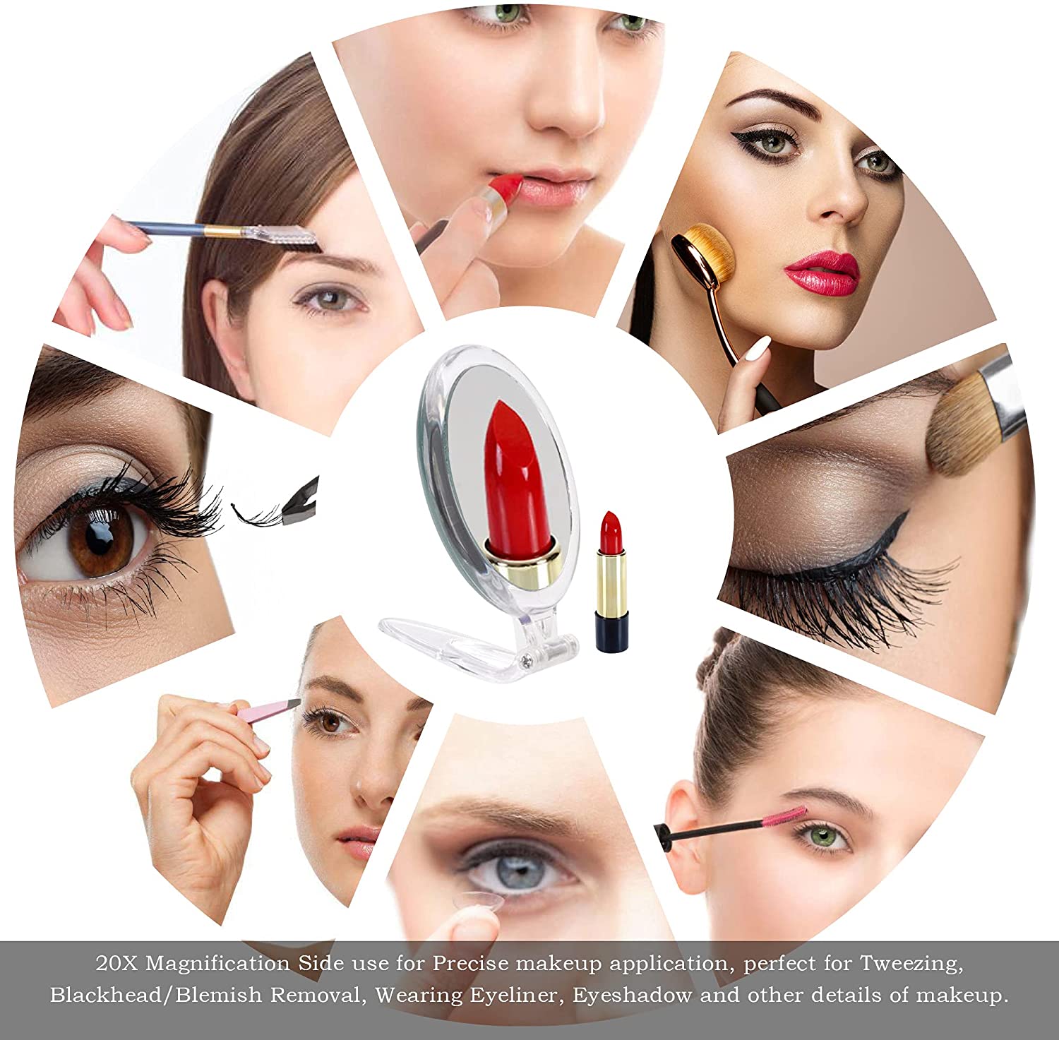 20X Magnifying Hand Mirror Two Sided Use for Makeup Application, Tweezing, and Blackhead/Blemish Removal (15 cm) Finishing Touch Body Hair And Beauty Supplies