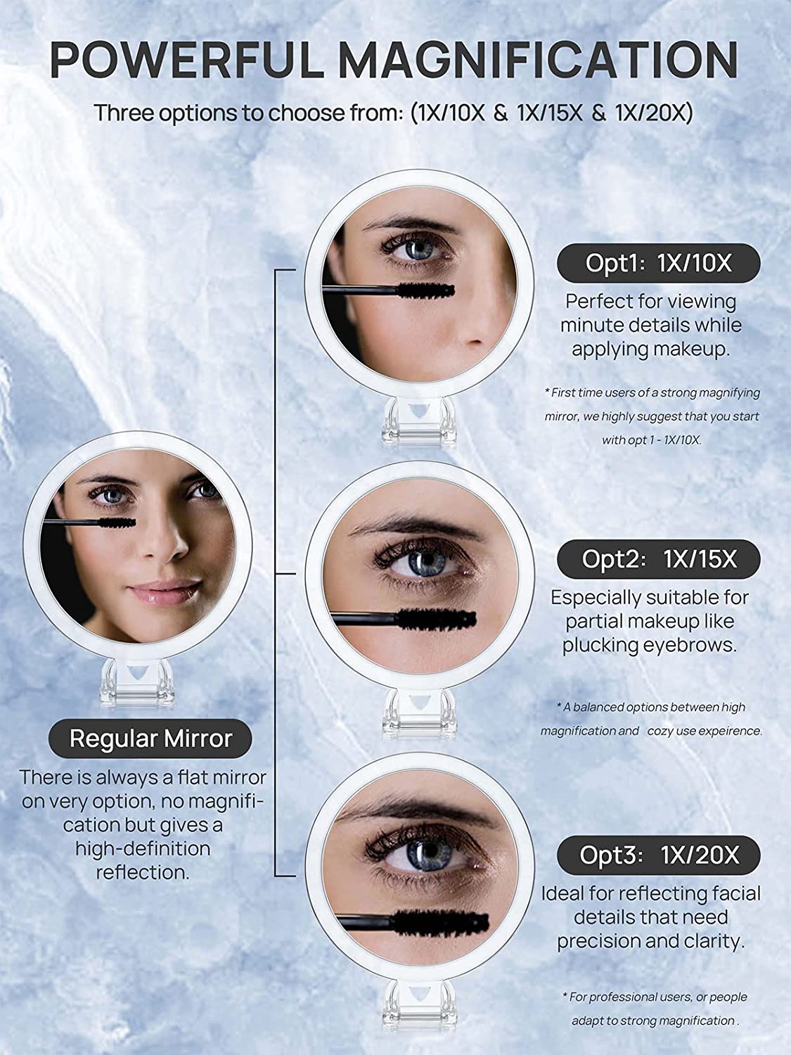 Double-Sided 1X/20X Magnifying Foldable Makeup Mirror for Handheld, Table and Travel Usage Finishing Touch Body Hair And Beauty Supplies