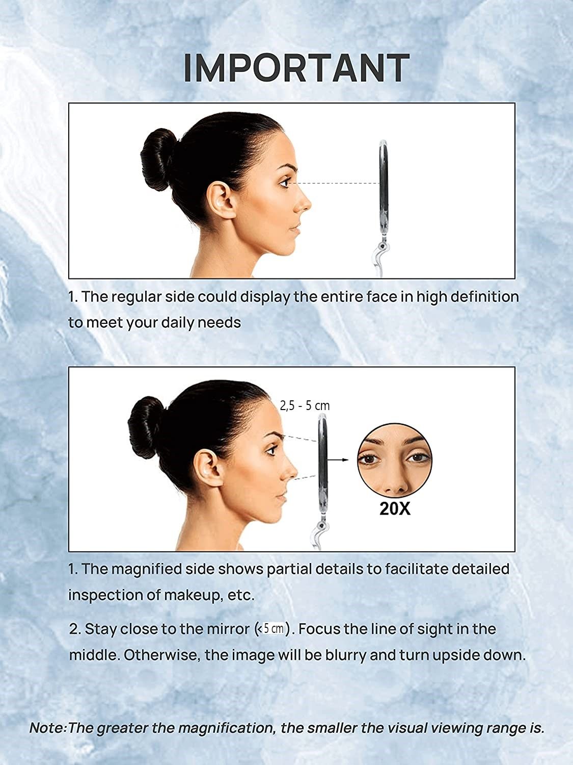 Double-Sided 1X/20X Magnifying Foldable Makeup Mirror for Handheld, Table and Travel Usage Finishing Touch Body Hair And Beauty Supplies