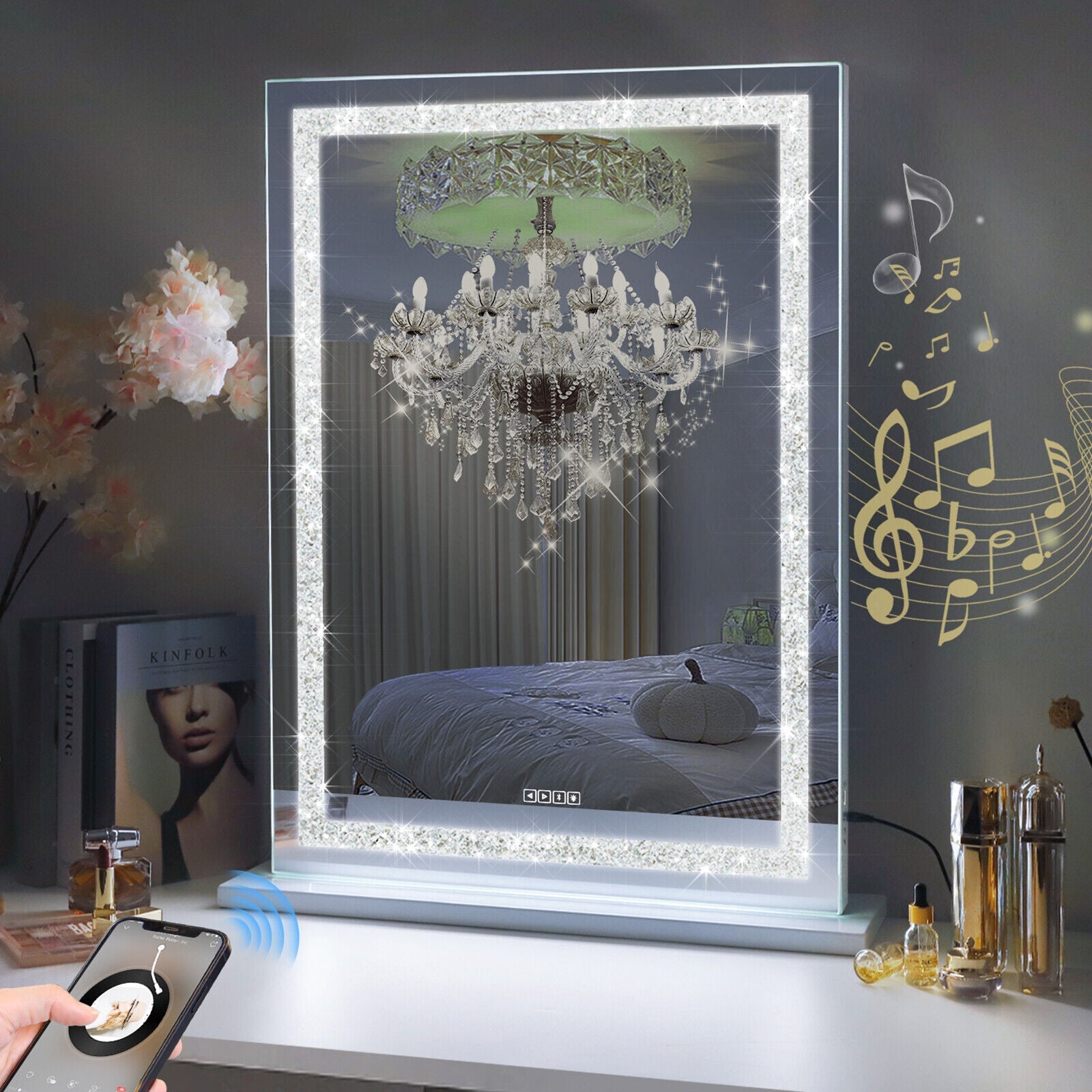 Crystal Vanity Mirror 80CM LED Bluetooth Magnifying Finishing Touch Body Hair And Beauty Supplies