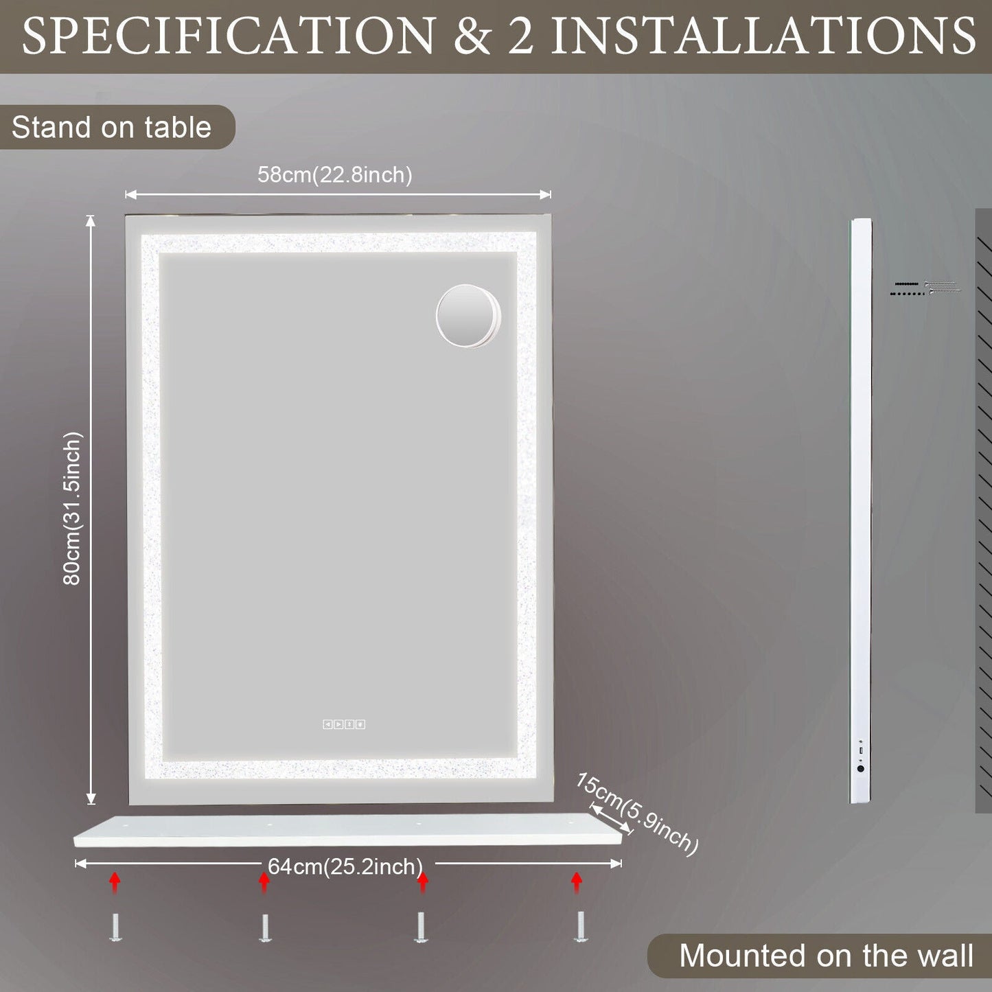 Crystal Vanity Mirror 80CM LED Bluetooth Magnifying Finishing Touch Body Hair And Beauty Supplies