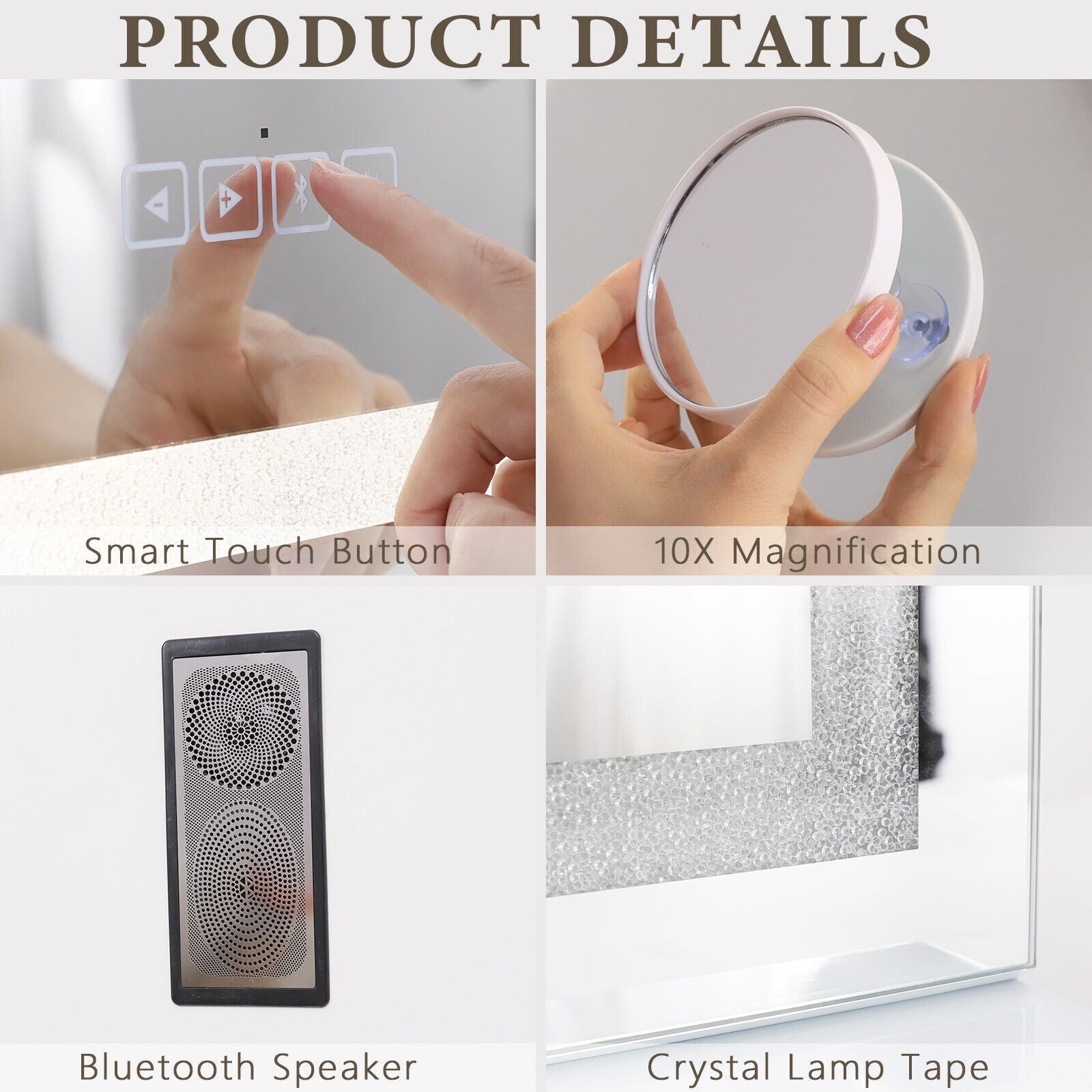 Crystal Vanity Mirror 80CM LED Bluetooth Magnifying Finishing Touch Body Hair And Beauty Supplies