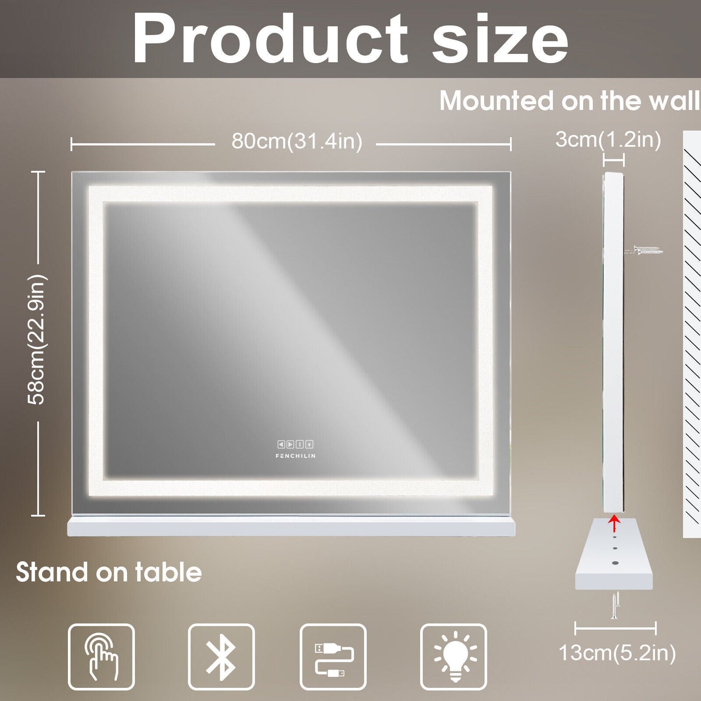 LED Makeup Mirror Bluetooth Touch Sensor Hollywood Vanity Finishing Touch Body Hair And Beauty Supplies
