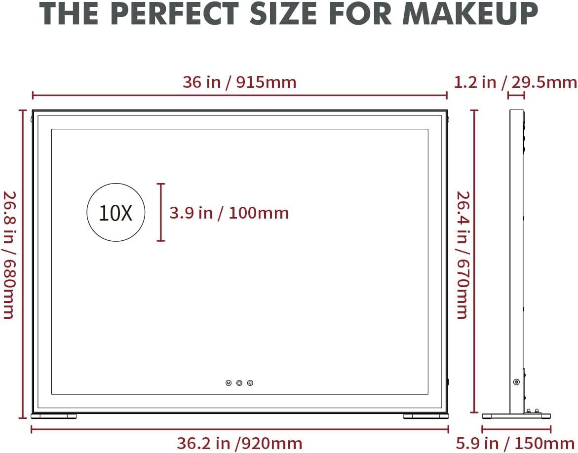 Large Hollywood Makeup Mirror 3 Modes Lighted and Smart Touch Control (92 x 68 cm) Finishing Touch Body Hair And Beauty Supplies