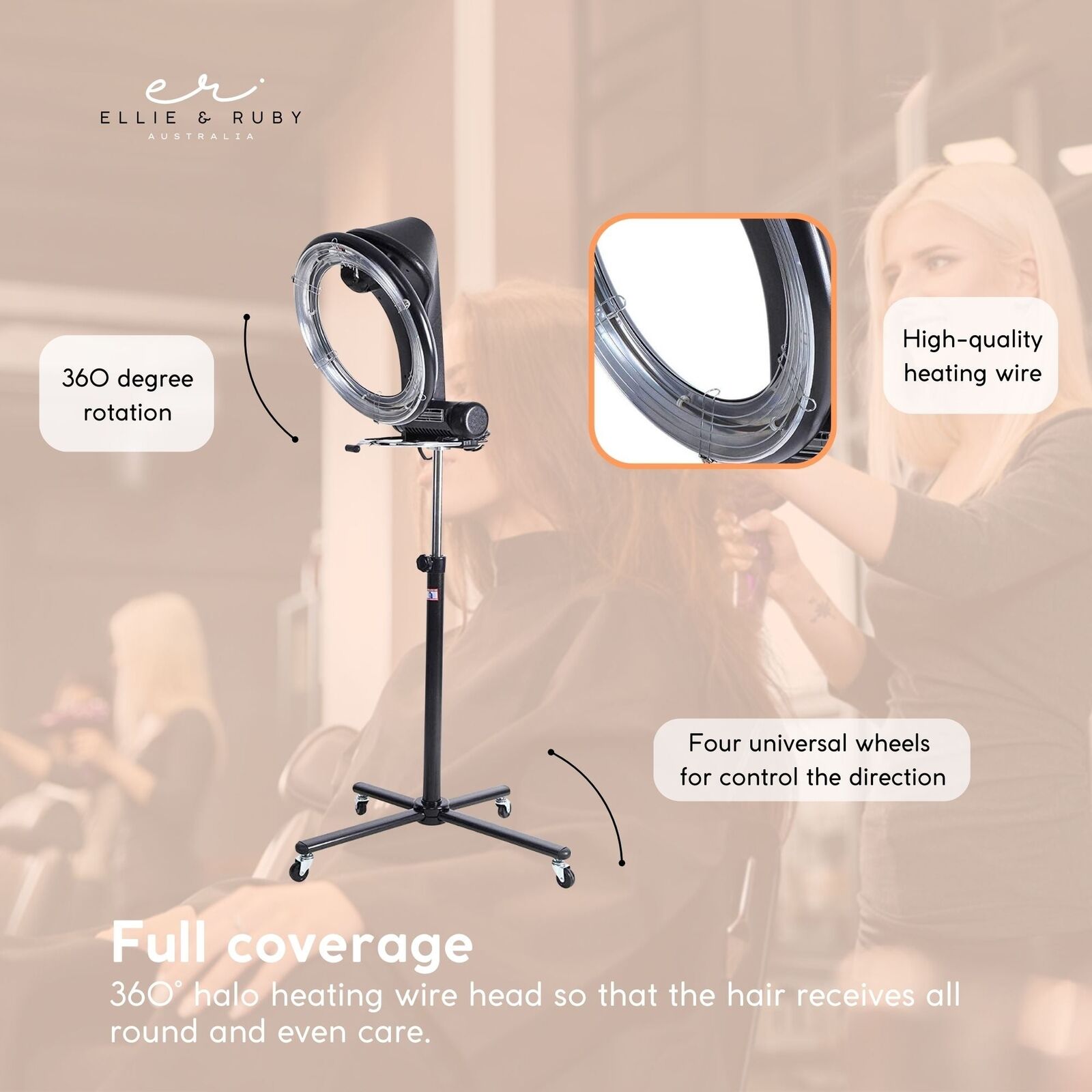 New Standing Hair Dryer Accelerator Colour 360 Rotating Halo Rolling Salon Equipment Finishing Touch Body Hair And Beauty Supplies