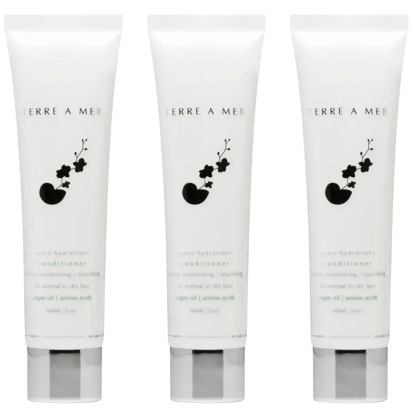 3x Terre A Mer Pure Hydration Amino Acid/Argan Conditioner - 60ml Travel Size Finishing Touch Body Hair And Beauty Supplies