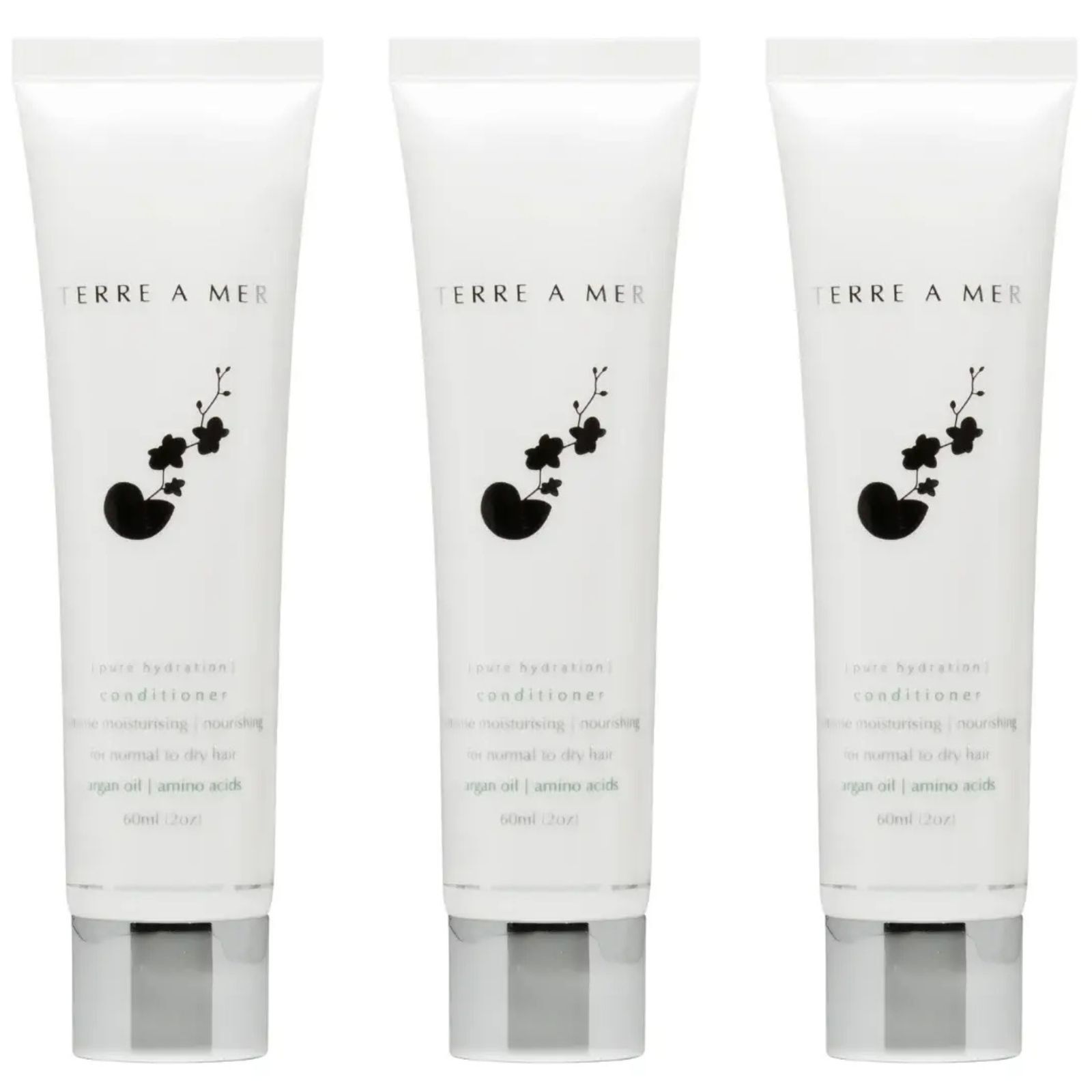 3x Terre A Mer Pure Hydration Amino Acid/Argan Conditioner - 60ml Travel Size Finishing Touch Body Hair And Beauty Supplies