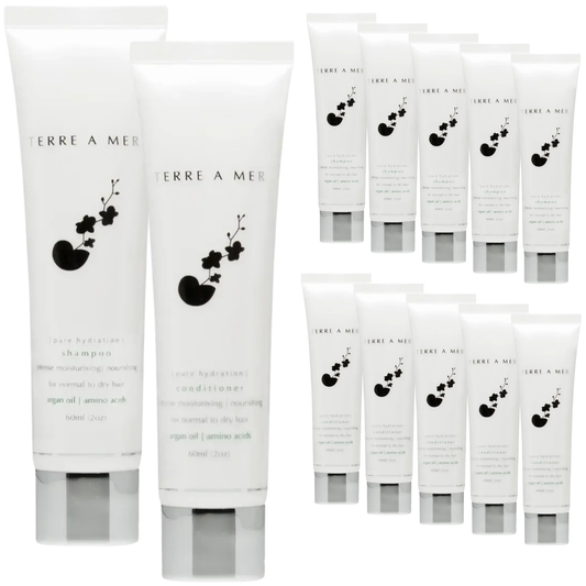 12pc Set Terre A Mer Pure Hydration Amino Acid/Argan Oil Shampoo & Conditioner  - 60ml Travel Size Finishing Touch Body Hair And Beauty Supplies