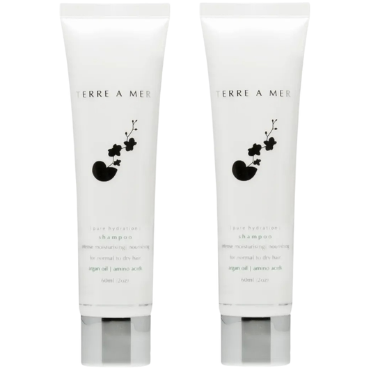 2x Terre A Mer Pure Hydration Amino Acid/Argan Oil Shampoo - 60ml Travel Size Finishing Touch Body Hair And Beauty Supplies