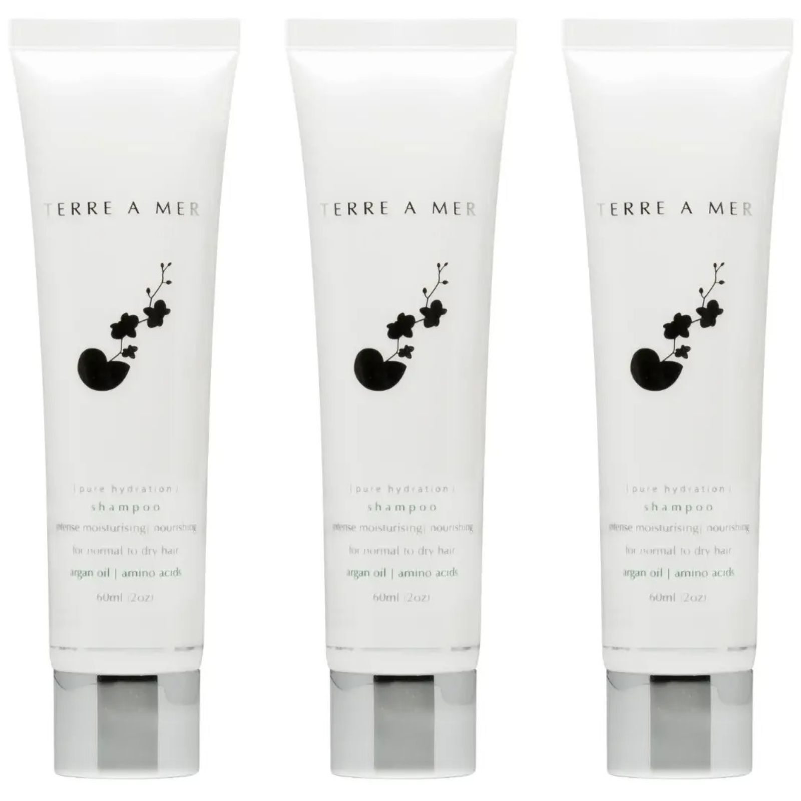 3x Terre A Mer Pure Hydration Amino Acid/Argan Oil Shampoo - 60ml Travel Size Finishing Touch Body Hair And Beauty Supplies