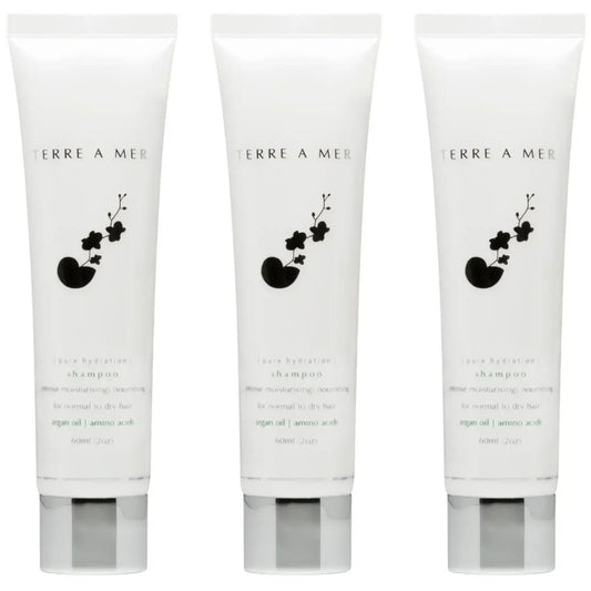 3x Terre A Mer Pure Hydration Amino Acid/Argan Oil Shampoo - 60ml Travel Size Finishing Touch Body Hair And Beauty Supplies