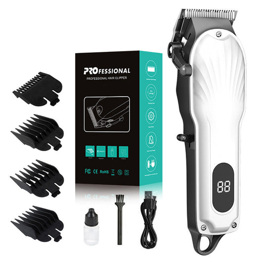 White Professional Cordless Hair Clipper with LED Display - Rechargeable Electric Hair Trimmer for Men Finishing Touch Body Hair And Beauty Supplies