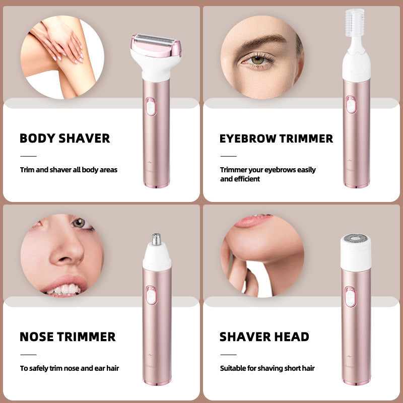 4-in-1 Women's Electric Hair Removal Trimmer - Multifunctional Grooming Kit for Underarms, Bikini, Nose & Eyebrows Finishing Touch Body Hair And Beauty Supplies