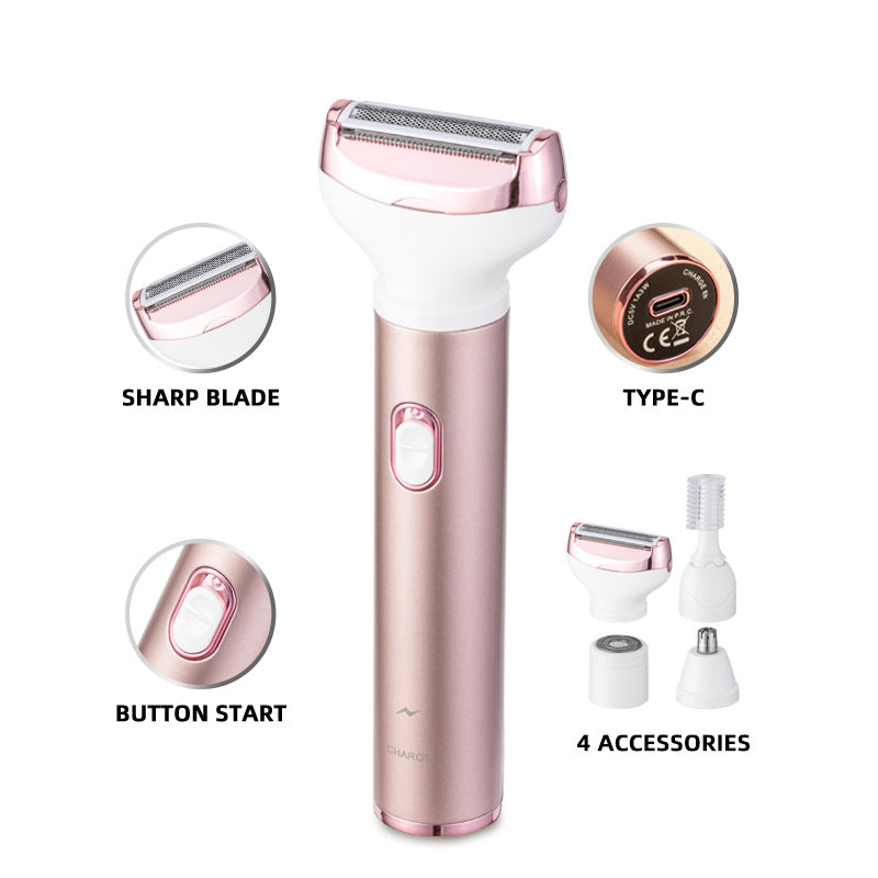 4-in-1 Women's Electric Hair Removal Trimmer - Multifunctional Grooming Kit for Underarms, Bikini, Nose & Eyebrows Finishing Touch Body Hair And Beauty Supplies