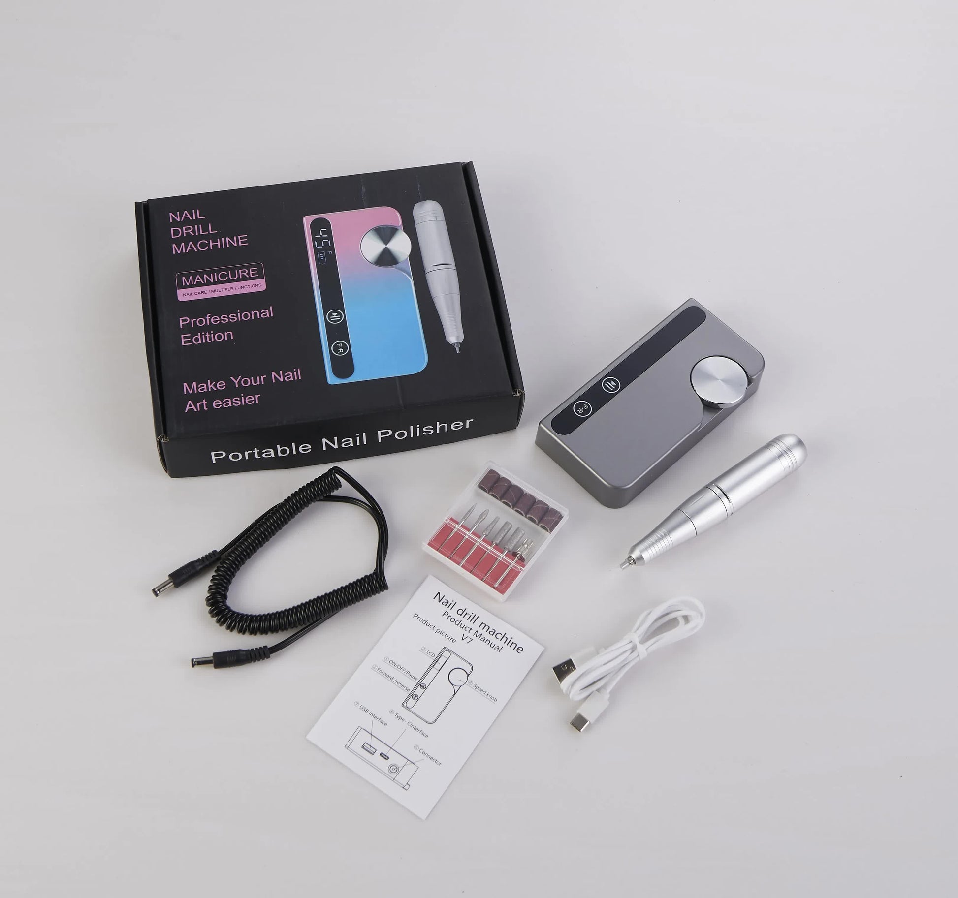 White Portable Rechargeable Electric Nail Drill - Professional Nail Polishing Machine for Beauty Salons Finishing Touch Body Hair And Beauty Supplies