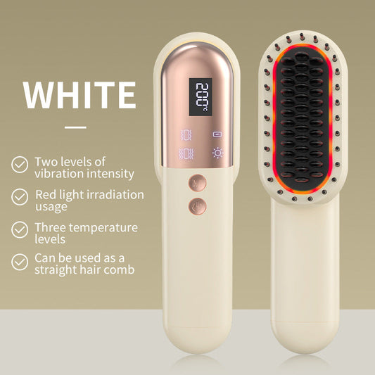 White Mini Rechargeable Ionic Hair Straightening Comb | Portable Wireless Vibration Massage Brush for Frizz-Free, Smooth Hair Finishing Touch Body Hair And Beauty Supplies
