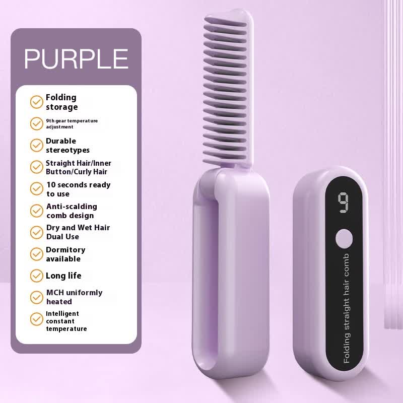 Purple Portable foldable cordless hair straightener with ionic technology, compact travel design, and quick and easy USB charging Finishing Touch Body Hair And Beauty Supplies