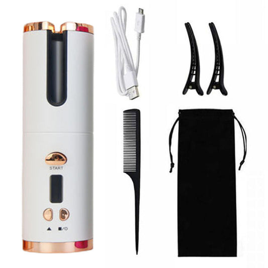 White Automatic Hair Curler - USB Rechargeable, Safe and Portable Curling Iron for Quick Styling, Anti-Scald Design, Compact and Lightweight Finishing Touch Body Hair And Beauty Supplies