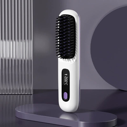 White Wireless Hair Straightening Brush - Compact and Rechargeable Styling Tool Finishing Touch Body Hair And Beauty Supplies