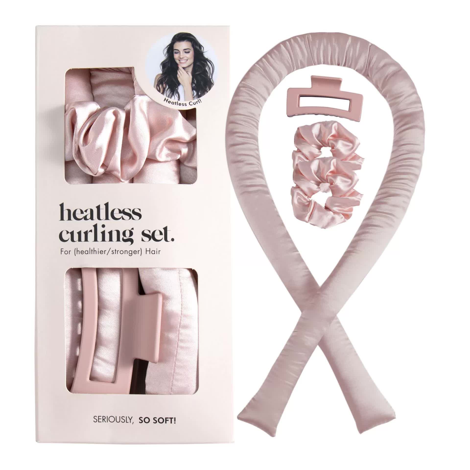5PCS Pink Heatless Hair Curling Set with Scrunchie and Hair Clip - Silk Curling Ribbon Finishing Touch Body Hair And Beauty Supplies