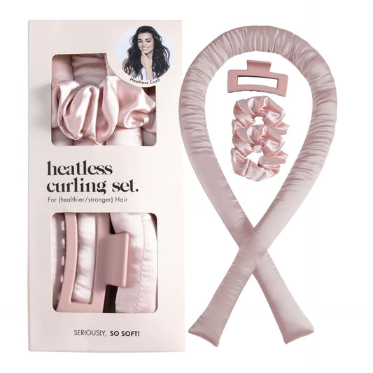 5PCS Pink Heatless Hair Curling Set with Scrunchie and Hair Clip - Silk Curling Ribbon Finishing Touch Body Hair And Beauty Supplies