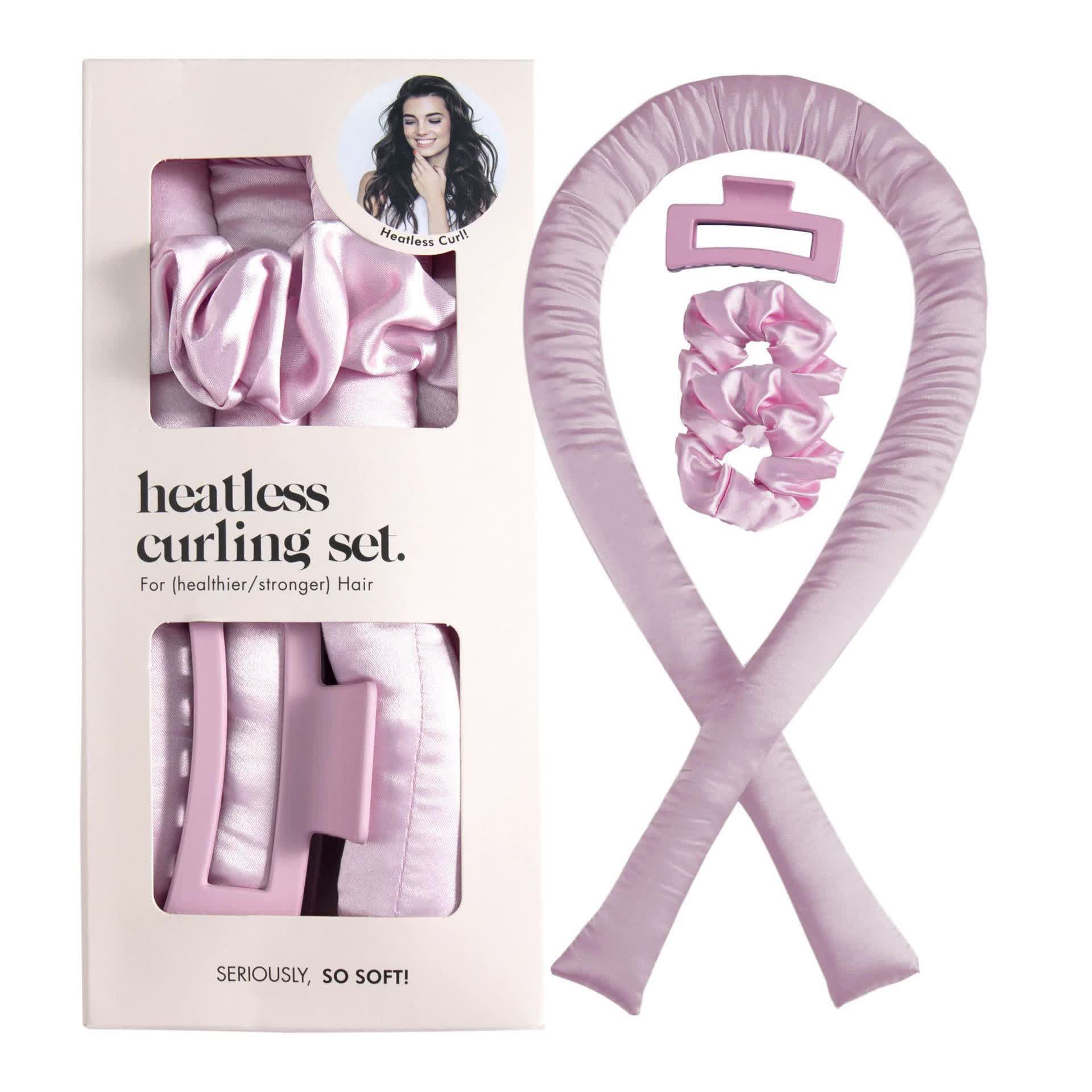 5PCS Peach Pink Heatless Hair Curling Set with Scrunchie and Hair Clip - Silk Curling Ribbon Finishing Touch Body Hair And Beauty Supplies