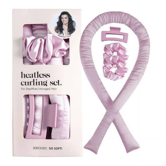 5PCS Peach Pink Heatless Hair Curling Set with Scrunchie and Hair Clip - Silk Curling Ribbon Finishing Touch Body Hair And Beauty Supplies