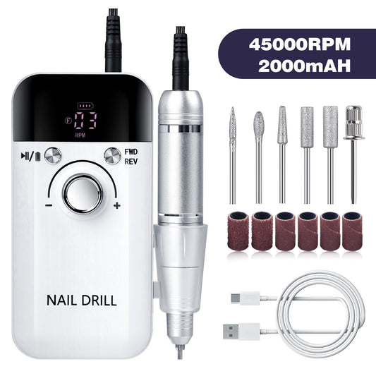 White High Speed Portable Nail Drill Set - Electric Nail File Set with 6 Nail Drill Bits Finishing Touch Body Hair And Beauty Supplies