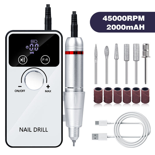 White Portable Electric Nail Drill - Rechargeable, Adjustable Speed, Low Vibration Finishing Touch Body Hair And Beauty Supplies