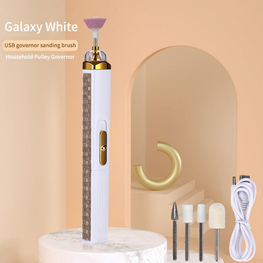 White Mini Electric Nail Polisher with USB Charging and 5 Grinding Heads Finishing Touch Body Hair And Beauty Supplies