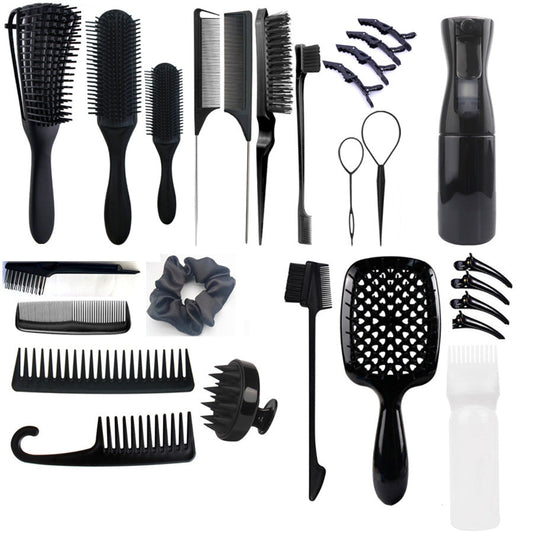 Black Ultimate 27-Piece Hair Styling & Care Kit - Detangling Brushes, Combs, Scalp Massager & Salon Accessories Finishing Touch Body Hair And Beauty Supplies
