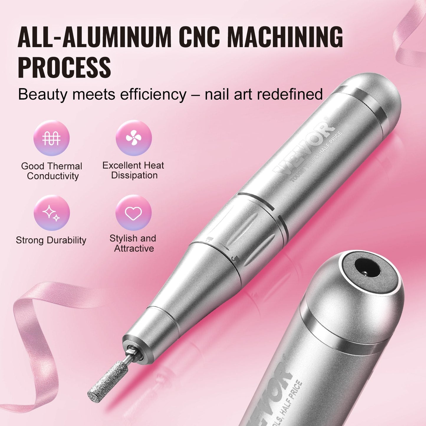 VEVOR Electric Rechargeable Nail Drill, 35,000RPM Portable Cordless Nail E File Machine, LCD-Display Acrylic Gel Grinder Tool with 6 Bits and 50PCS Sanding Bands for Manicure Pedicure Carve Polish Finishing Touch Body Hair And Beauty Supplies