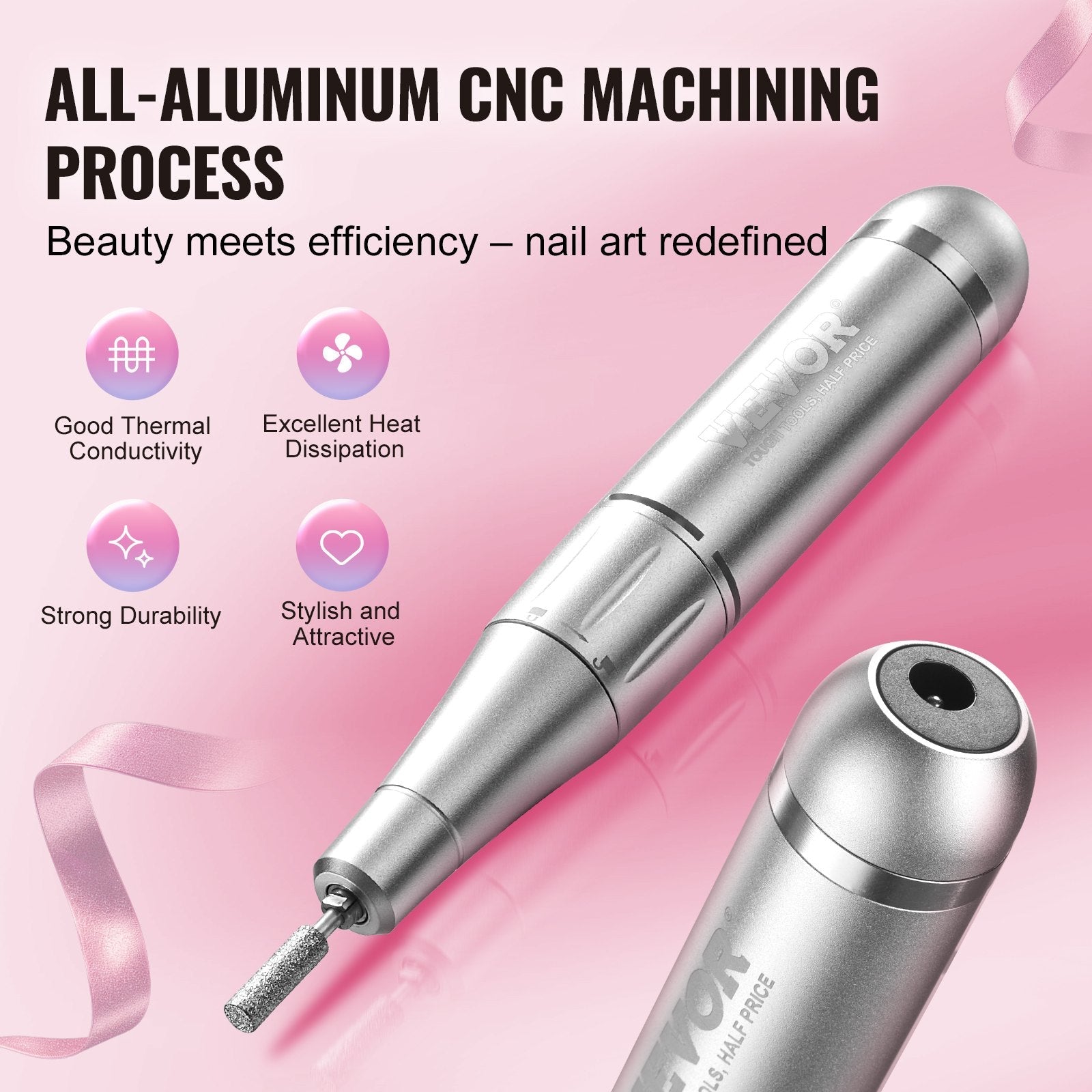 VEVOR Electric Rechargeable Nail Drill, 35,000RPM Portable Cordless Nail E File Machine, LCD-Display Acrylic Gel Grinder Tool with 6 Bits and 50PCS Sanding Bands for Manicure Pedicure Carve Polish Finishing Touch Body Hair And Beauty Supplies