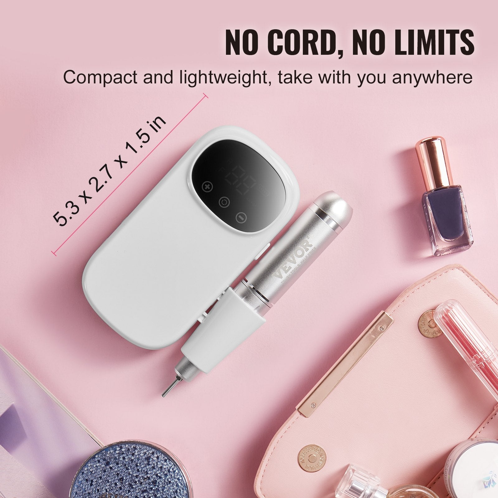 VEVOR Electric Rechargeable Nail Drill, 35,000RPM Portable Cordless Nail E File Machine, LCD-Display Acrylic Gel Grinder Tool with 6 Bits and 50PCS Sanding Bands for Manicure Pedicure Carve Polish Finishing Touch Body Hair And Beauty Supplies