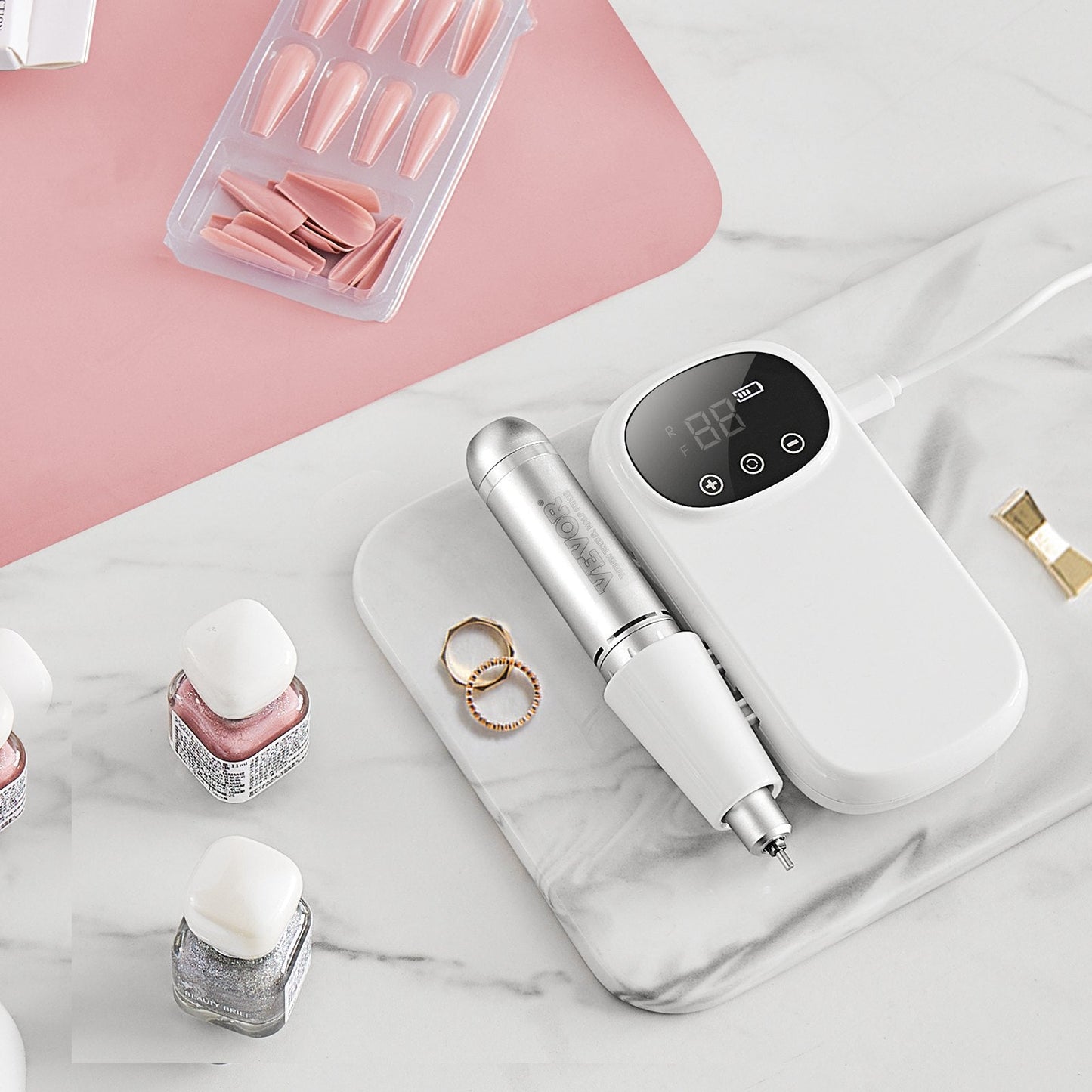 VEVOR Electric Rechargeable Nail Drill, 35,000RPM Portable Cordless Nail E File Machine, LCD-Display Acrylic Gel Grinder Tool with 6 Bits and 50PCS Sanding Bands for Manicure Pedicure Carve Polish Finishing Touch Body Hair And Beauty Supplies