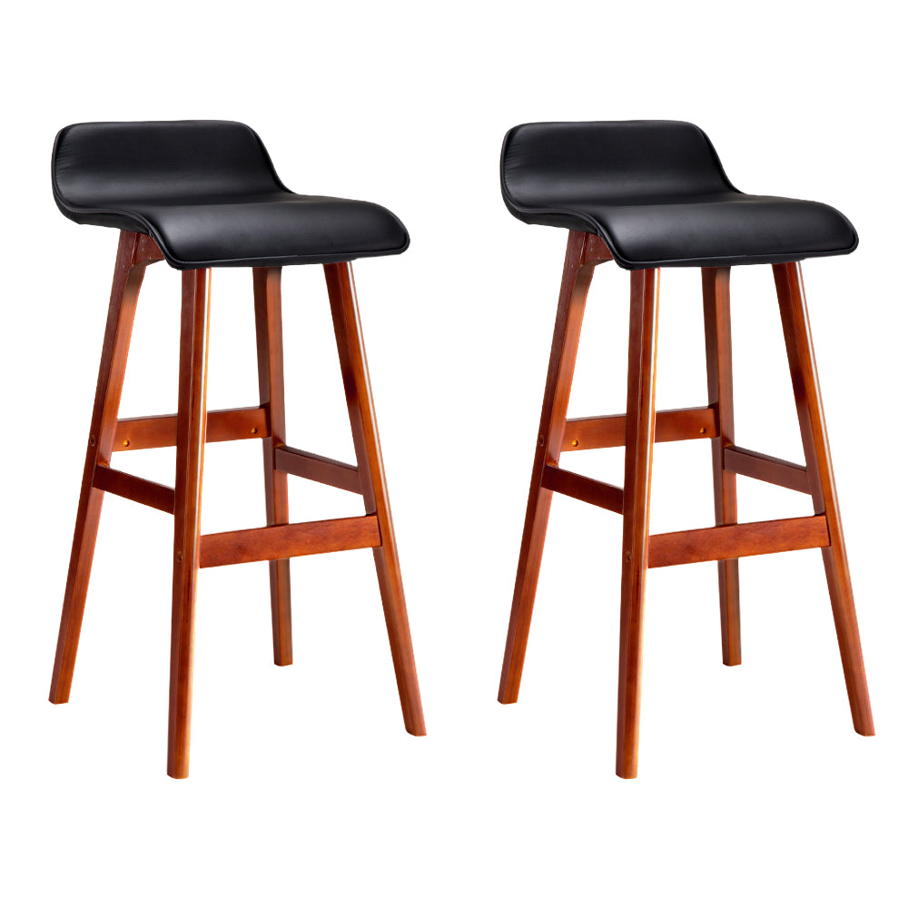 Artiss Set of 2 PU Leather Wood Wave Style Bar Stool - Black Finishing Touch Body Hair And Beauty Supplies