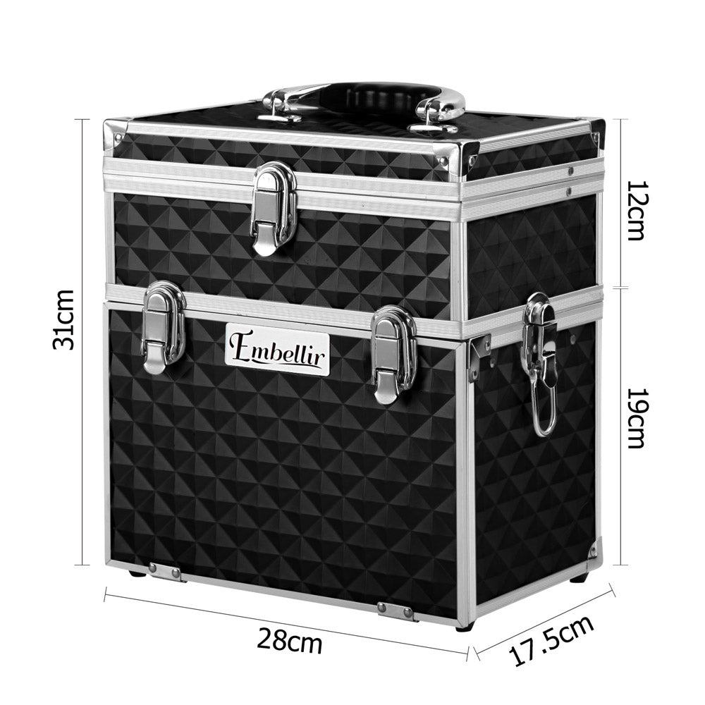 Embellir Portable Cosmetic Beauty Makeup Carry Case with Mirror - Diamond Black Finishing Touch Body Hair And Beauty Supplies