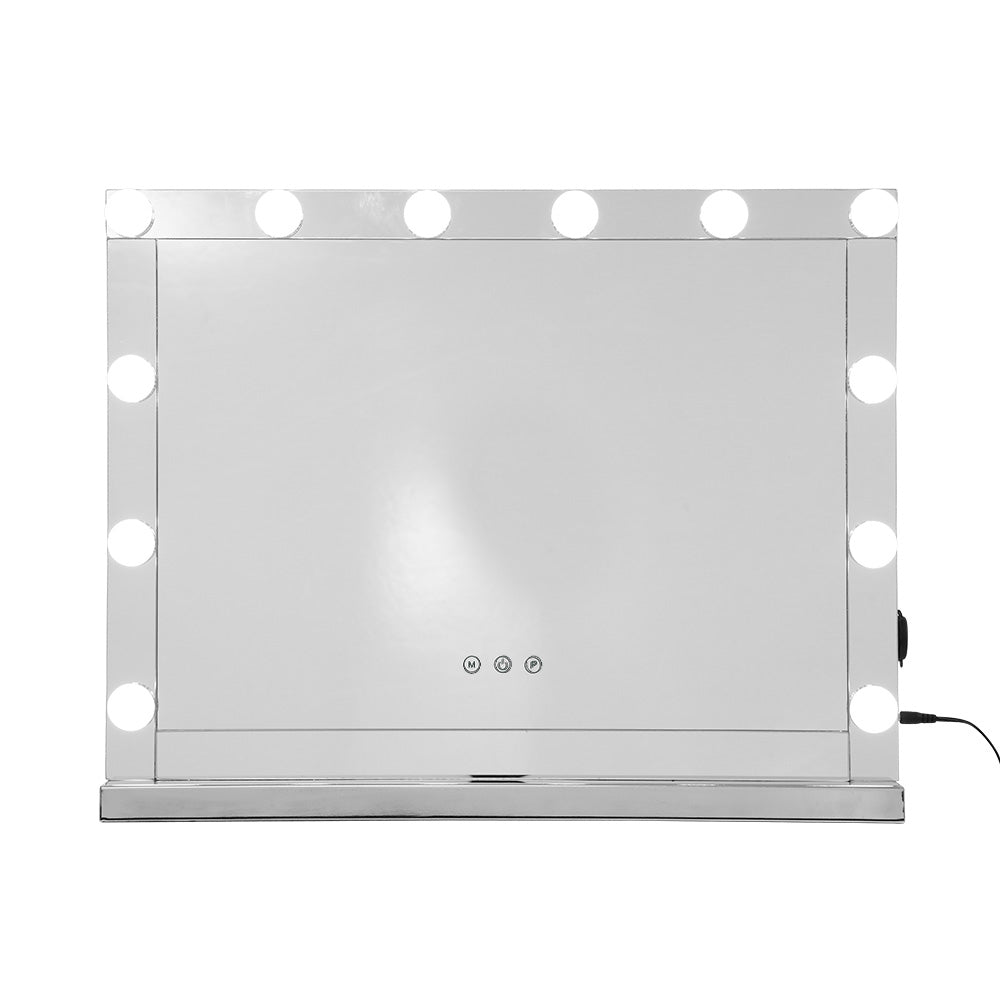 Embellir Hollywood Makeup Mirror With Light 12 LED Bulbs Vanity Lighted Silver 58cm x 46cm Finishing Touch Body Hair And Beauty Supplies