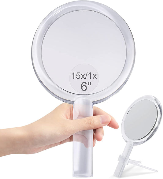 20X Magnifying Hand Mirror Two Sided Use for Makeup Application, Tweezing, and Blackhead/Blemish Removal (15 cm Silver) Finishing Touch Body Hair And Beauty Supplies
