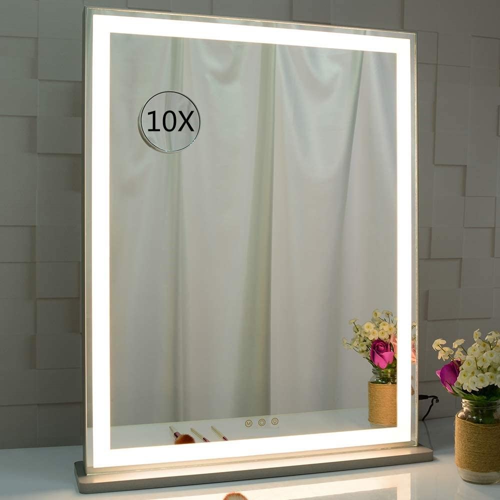 10x Magnification Mirror with Smart Touch Control and 3 Colors Dimmable Light for Bathroom and Bedroom  (71 x 57 cm) Finishing Touch Body Hair And Beauty Supplies