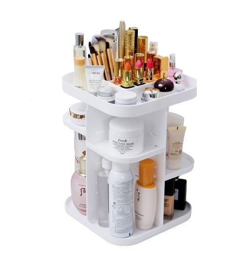 360 Rotating Large Capacity Makeup Organizer for Bedroom and Bathroom (White) Finishing Touch Body Hair And Beauty Supplies