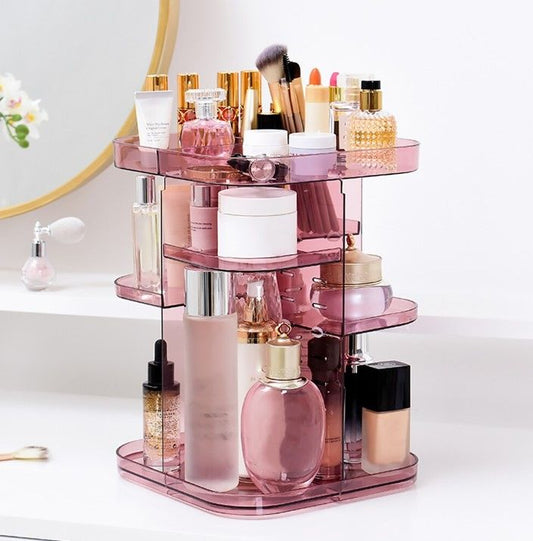 360 Rotating Large Capacity Makeup Organizer for Bedroom and Bathroom (Pink) Finishing Touch Body Hair And Beauty Supplies