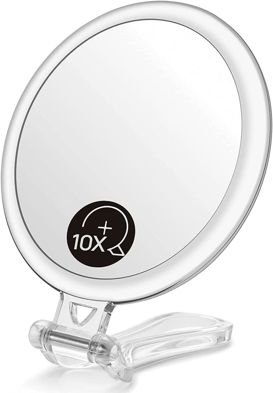 Double-Sided 1X/10X Magnifying Foldable Makeup Mirror for Handheld, Table and Travel Usage Finishing Touch Body Hair And Beauty Supplies