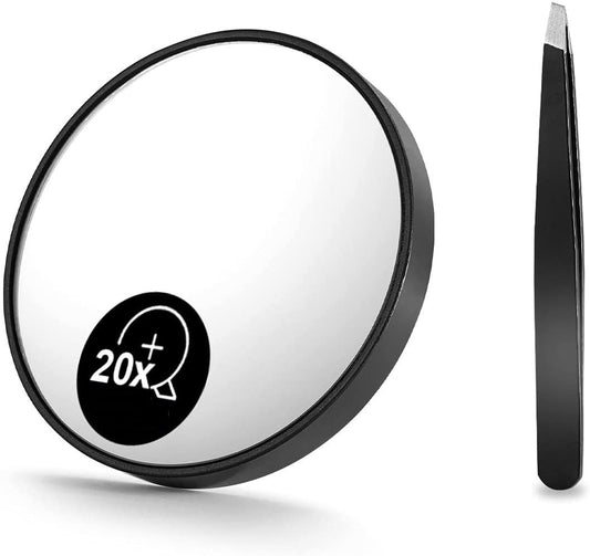 20X Magnifying Mirror and Eyebrow Tweezers Kit for Travel Finishing Touch Body Hair And Beauty Supplies